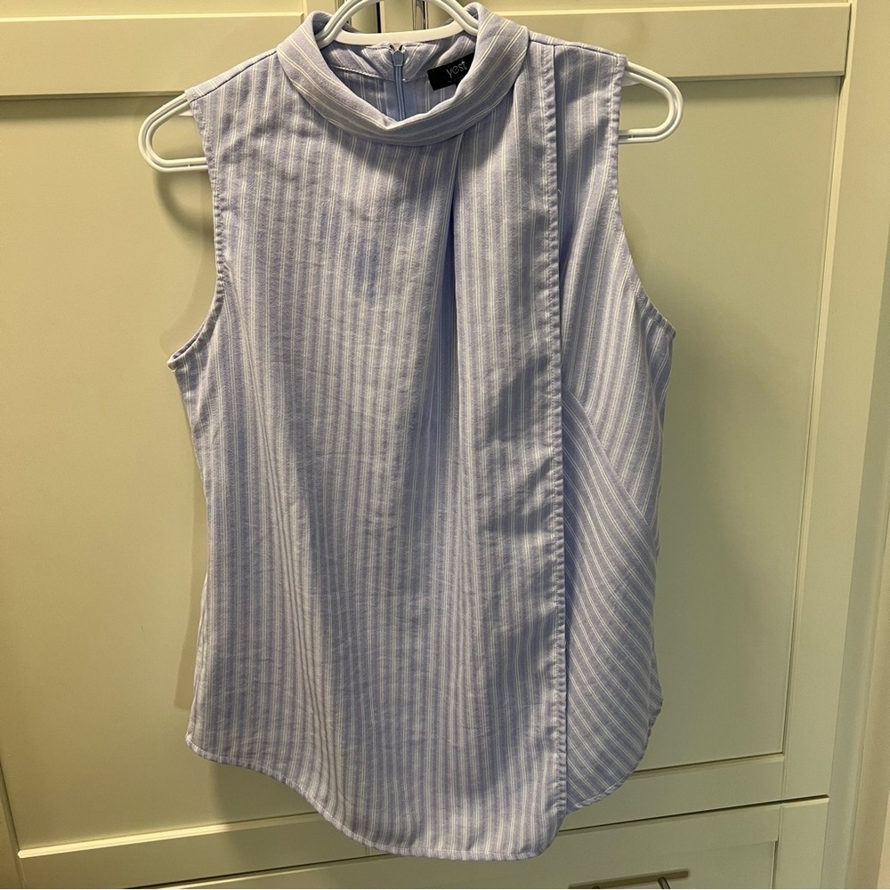 YEST Sleeveless, Flap Front, Striped, High Collar Blouse - Hidden Zipper Size 8